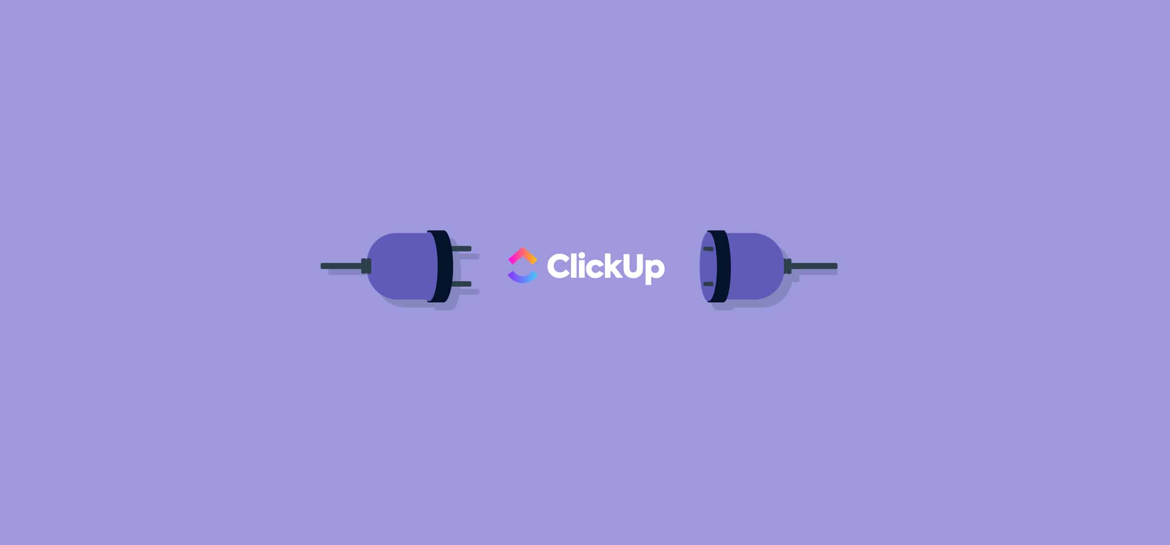 The ClickUp logo, between two electric plugs, representing ClickUp integrations.