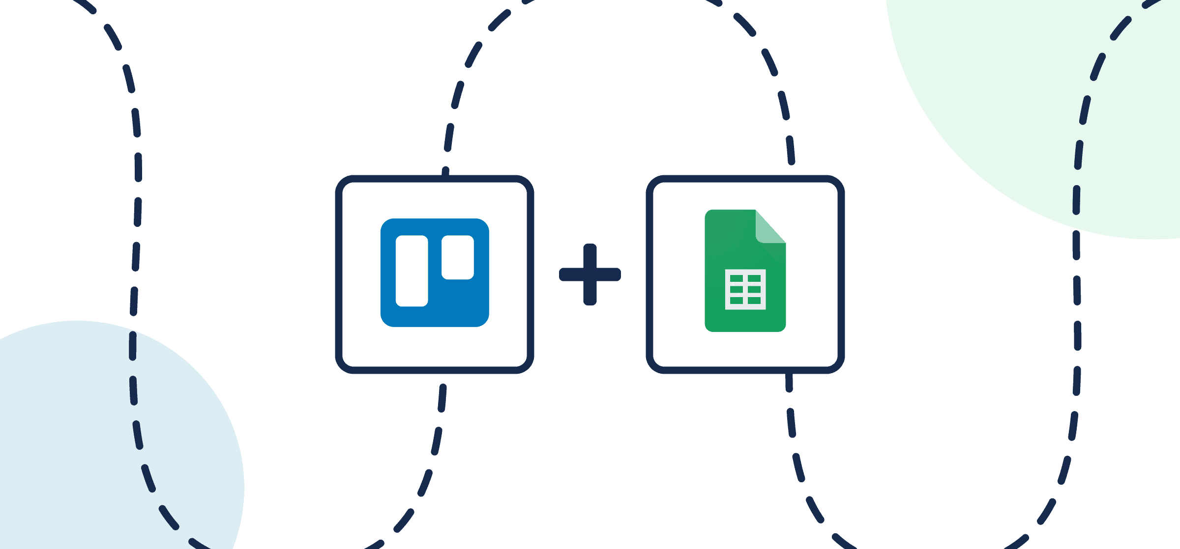 Featured image illustrating a step-by-step guide on syncing Trello to Google Sheets through Unito, depicted by the connected logos through circles and dotted lines.