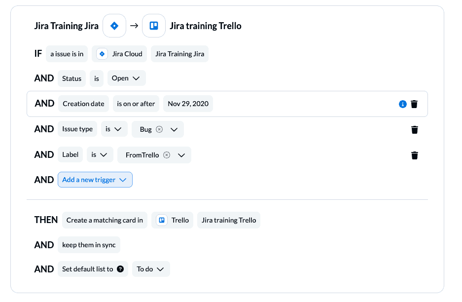 Jira Trello rules and filters connect Jira with Trello rules