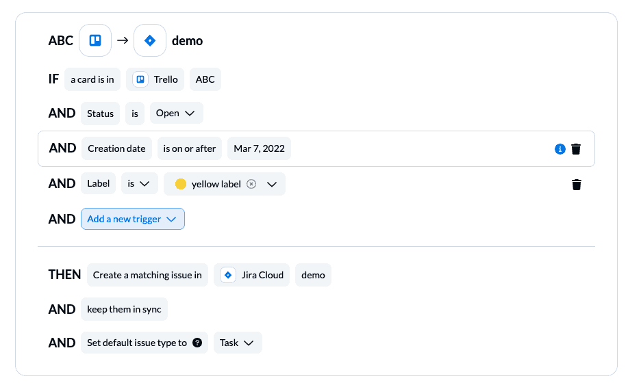 connect Trello with Jira rules
