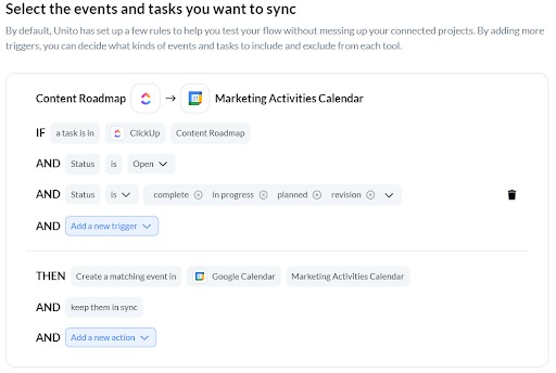 Pick rules to sync specific events from ClickUp to Google Calendar