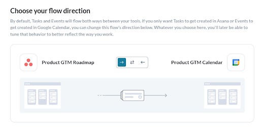 Set a flow direction from Asana to Google Calendar