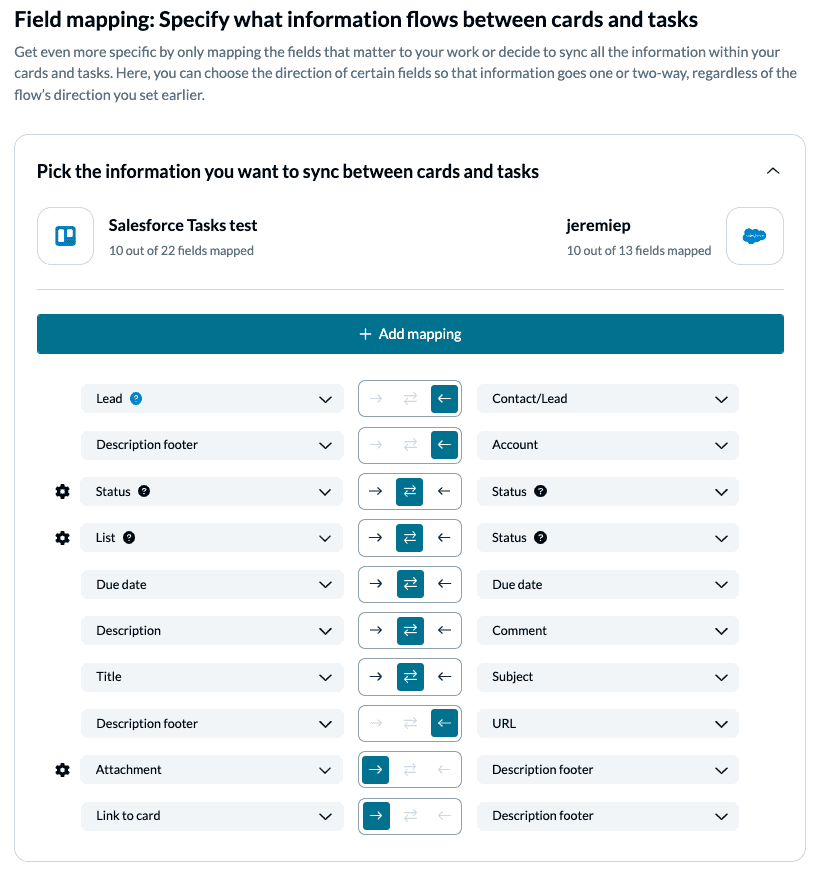 Pick which fields to sync between Salesforce and Trello