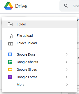 The New menu in Google Drive.