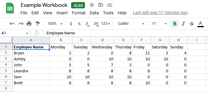 An excel sheet, converted to Google Drive.