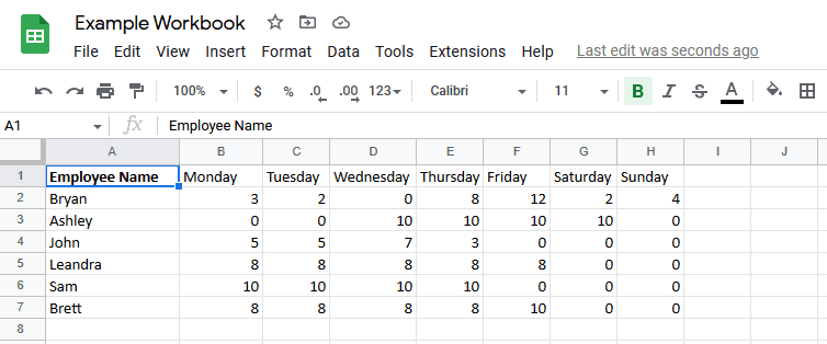 An excel spreadsheet converted to Google Drive.