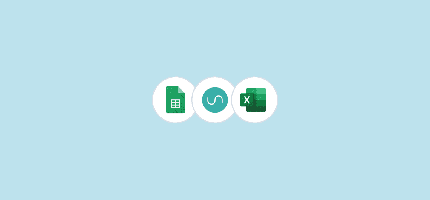 Logos for Unito, Microsoft Excel, and Google Sheets.
