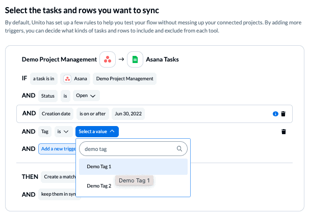 Asana Google Sheets Rules Unito 2-way Sync