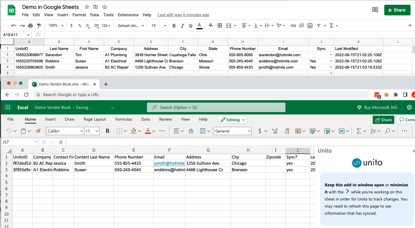Excel Google Sheets Synced Spreadsheets Unito 2-way sync