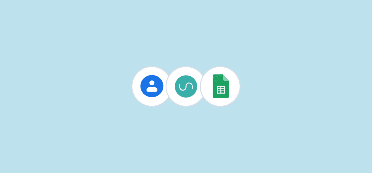Logos for Google Sheets, Google Contacts, and Unito