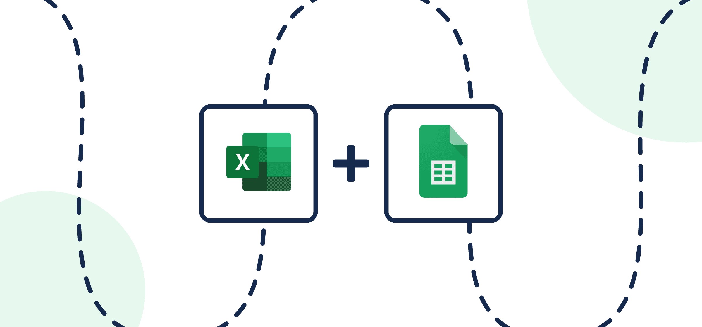 Featured image illustrating a step-by-step guide on syncing Microsoft Excel to Google Sheets through Unito, depicted by the connected logos through circles and dotted lines.