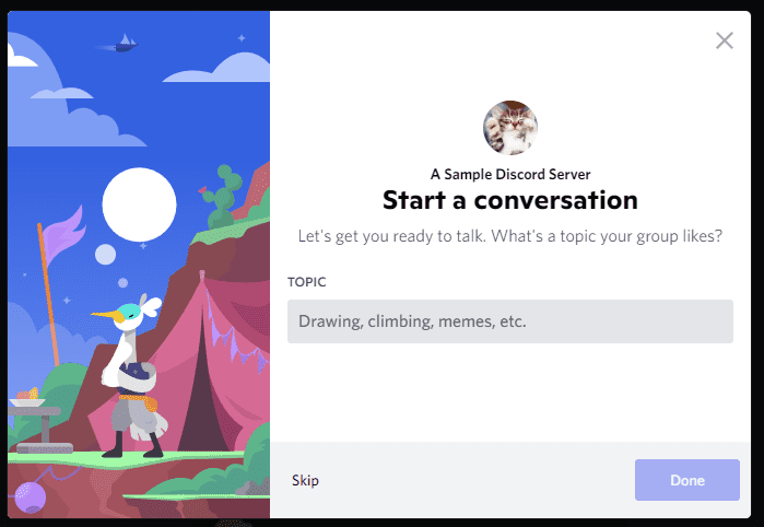The fourth screen for creating a Discord server.