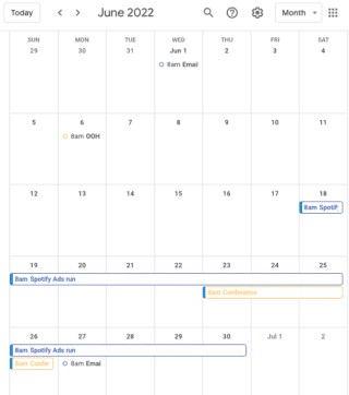 A screenshot of a monday.com board synced with Google Calendar.