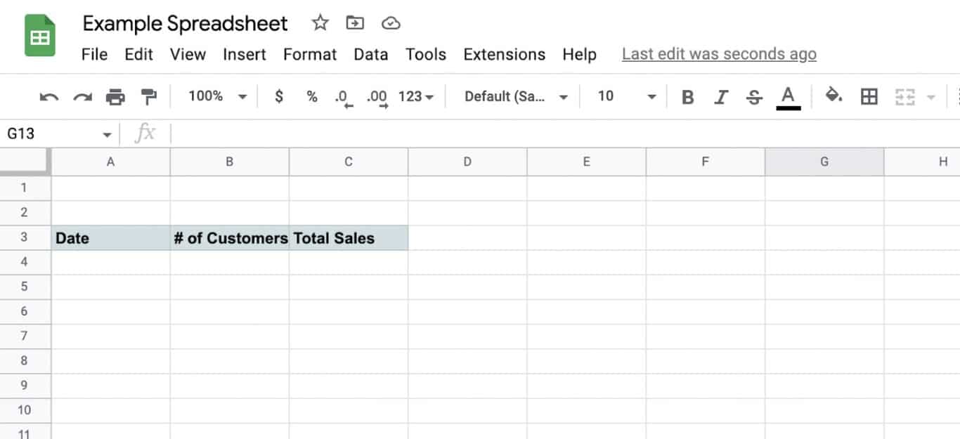 A screenshot of an example spreadsheet.