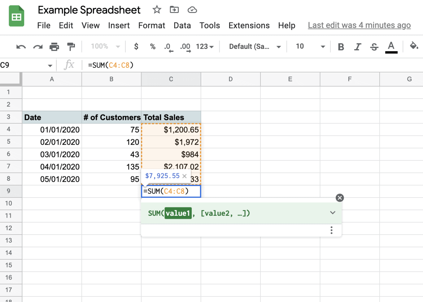 An example of a spreadsheet with a formula loaded in.