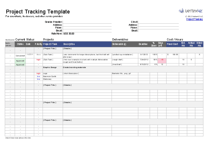 A project tracking template for Microsoft Excel.