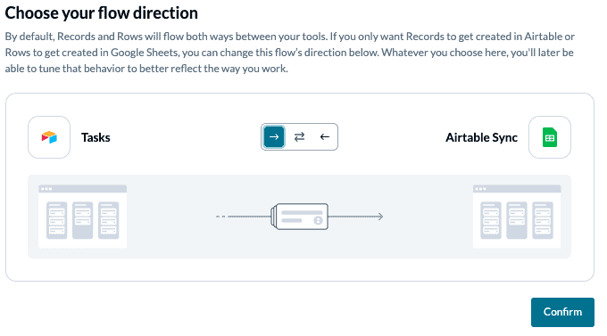 Set flow direction between Airtable and Google Sheets