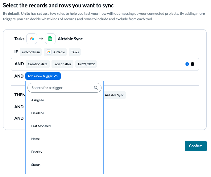 Set rules to filter data between Airtable and Google Sheets