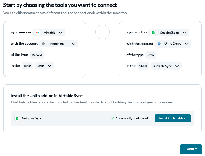 Connect Airtable and Google Sheets to Unito