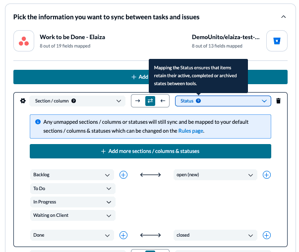 Select custom fields to sync BitBucket issues to Asana tasks