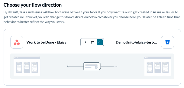 Set a flow direction between Asana and BitBucket with Unito