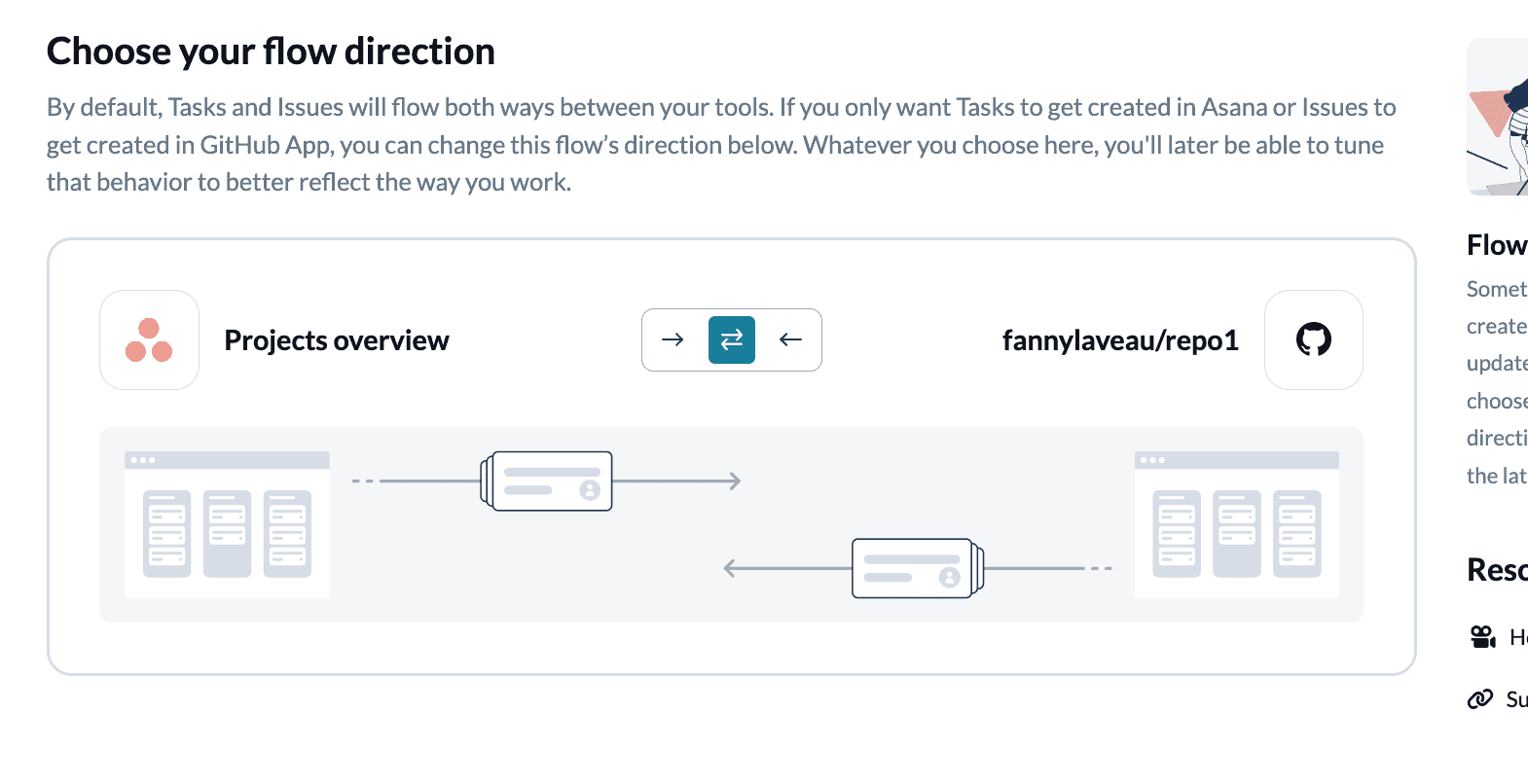 Set flow direction between GitHub and Asana