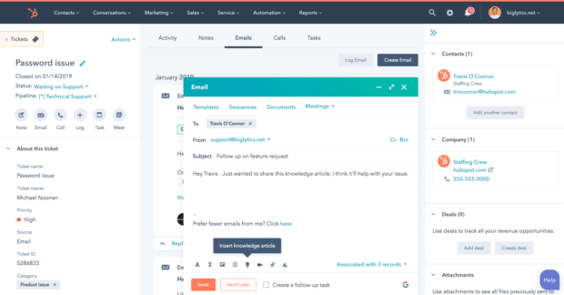 A screenshot of the HubSpot Service Hub, one of many customer service tools.