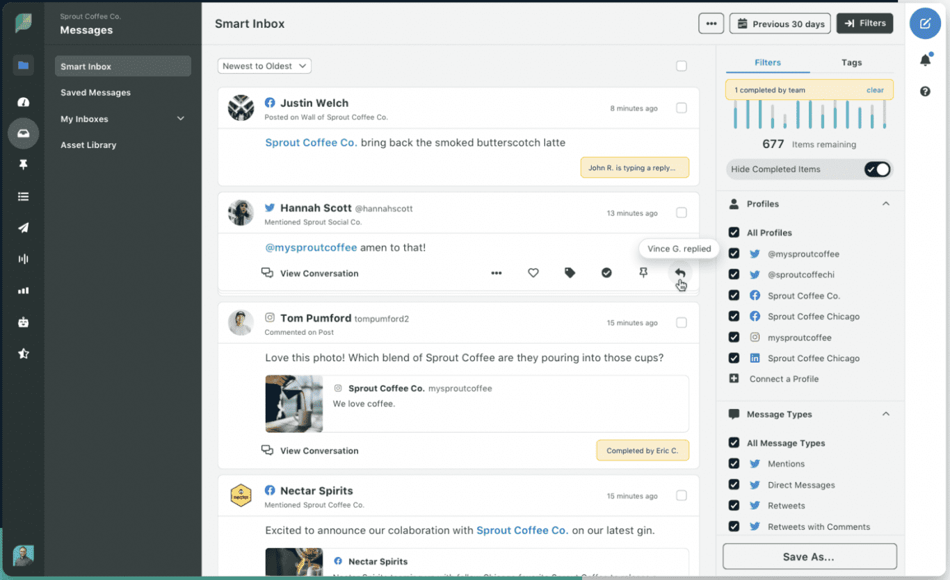 A screenshot of Sprout Social, an example of customer service software for social listening.