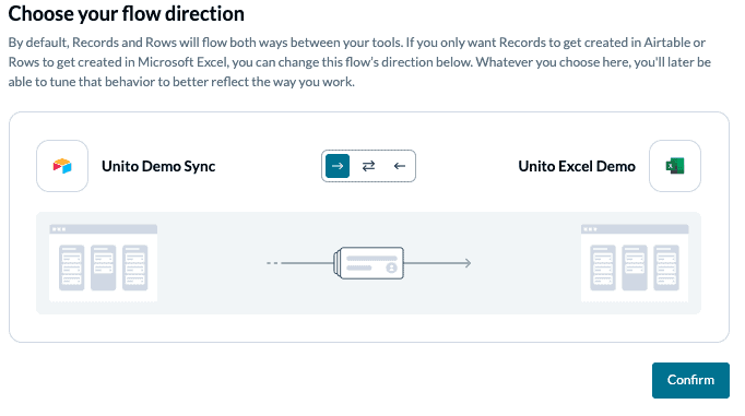 Set flow direction between Airtable and Microsoft Excel