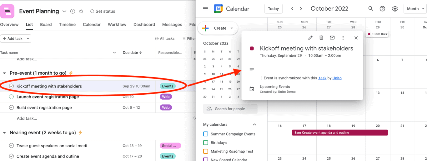 synd pels tøjlerne How to Sync Asana Tasks with Google Calendar Events | Unito