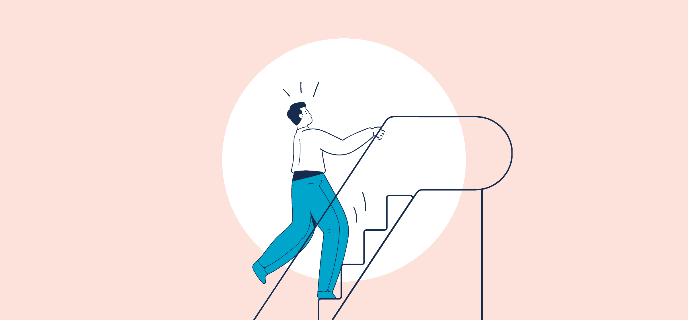 A person going up an escalator, representing a scalable business.