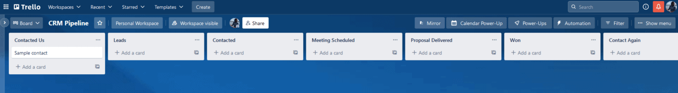 A screenshot of a Trello board.