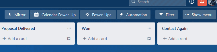 A screenshot of Trello's show menu button