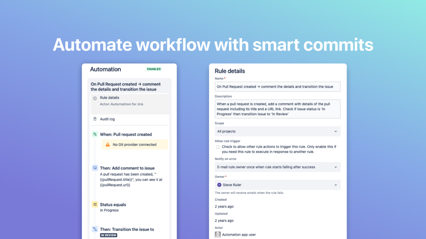 A screenshot of Atlassian's GitHub for Jira app, showing the automations it supports.