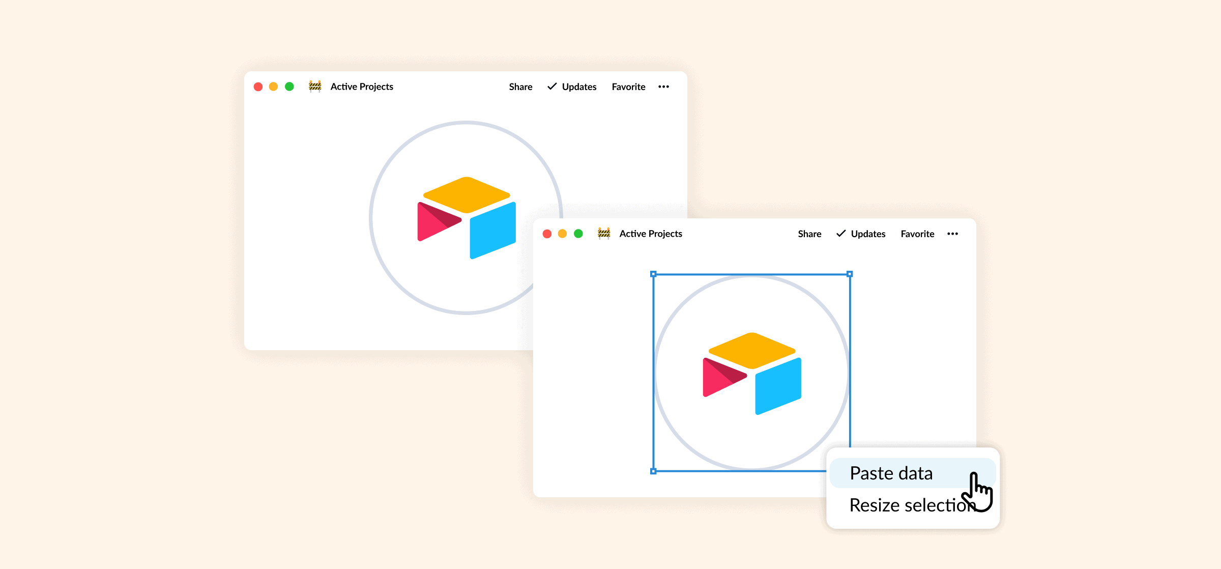 Logos for Airtable, representing an Airtable Sync.