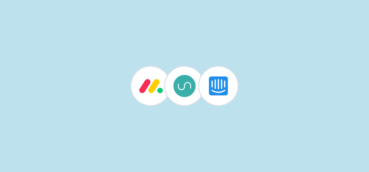 Logos for monday.com and Intercom, representing Unito's two-way integration.