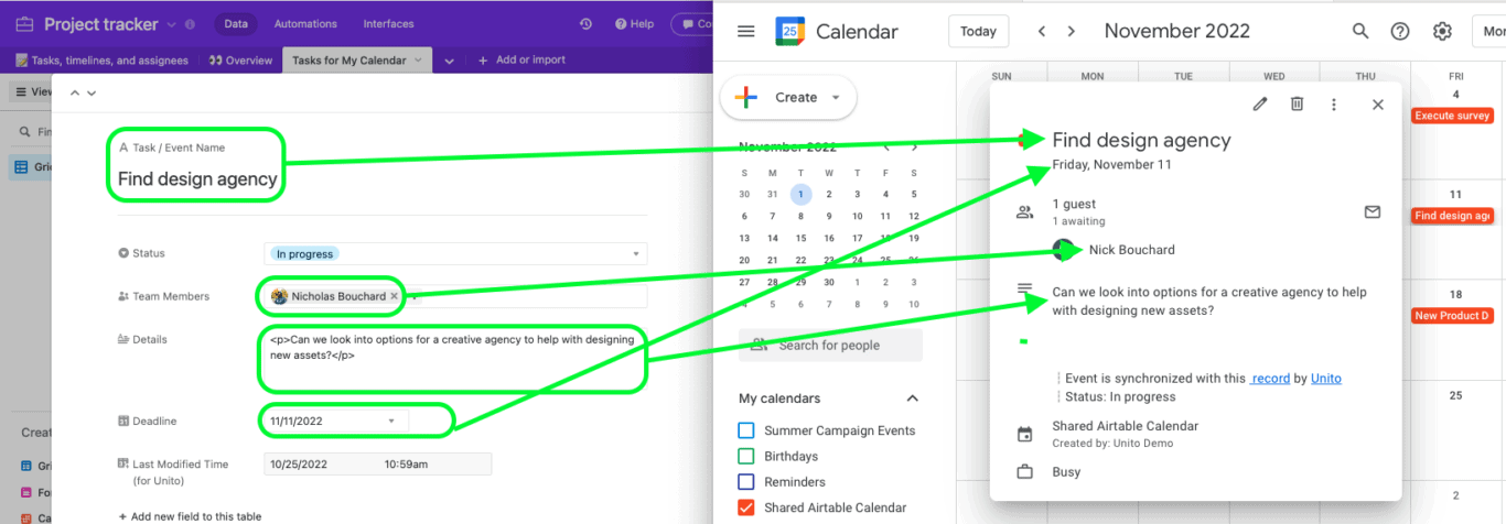 Sync Airtable with Google Calendar Events | Unito 2-Way Sync