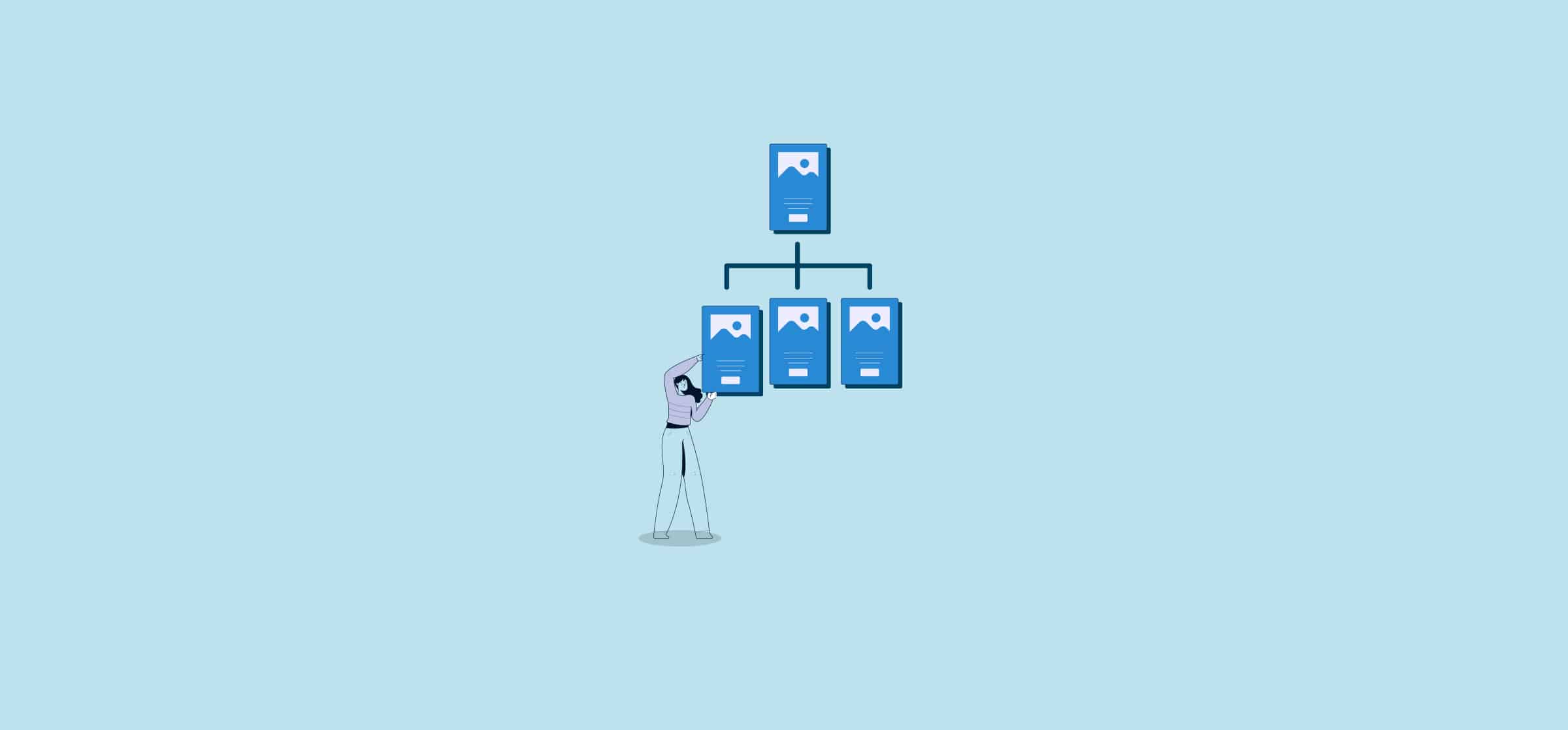 A person aligning work in a flow chart, representing workflow management software.