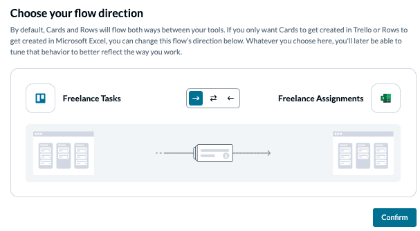 Set a Flow Direction between Trello and Microsoft Excel