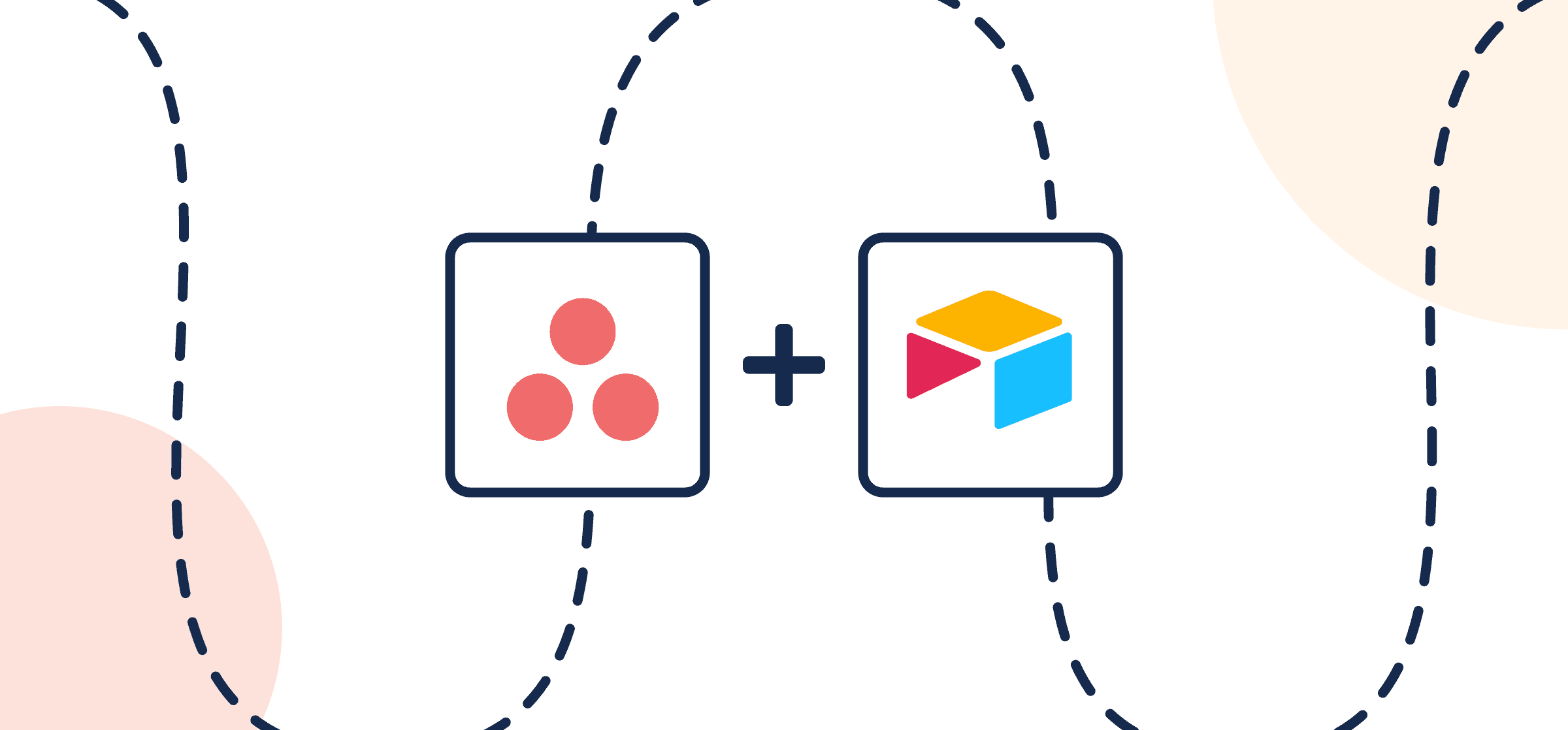 Featured image illustrating a step-by-step guide on syncing Asana to Airtable through Unito, depicted by the connected logos through circles and dotted lines.