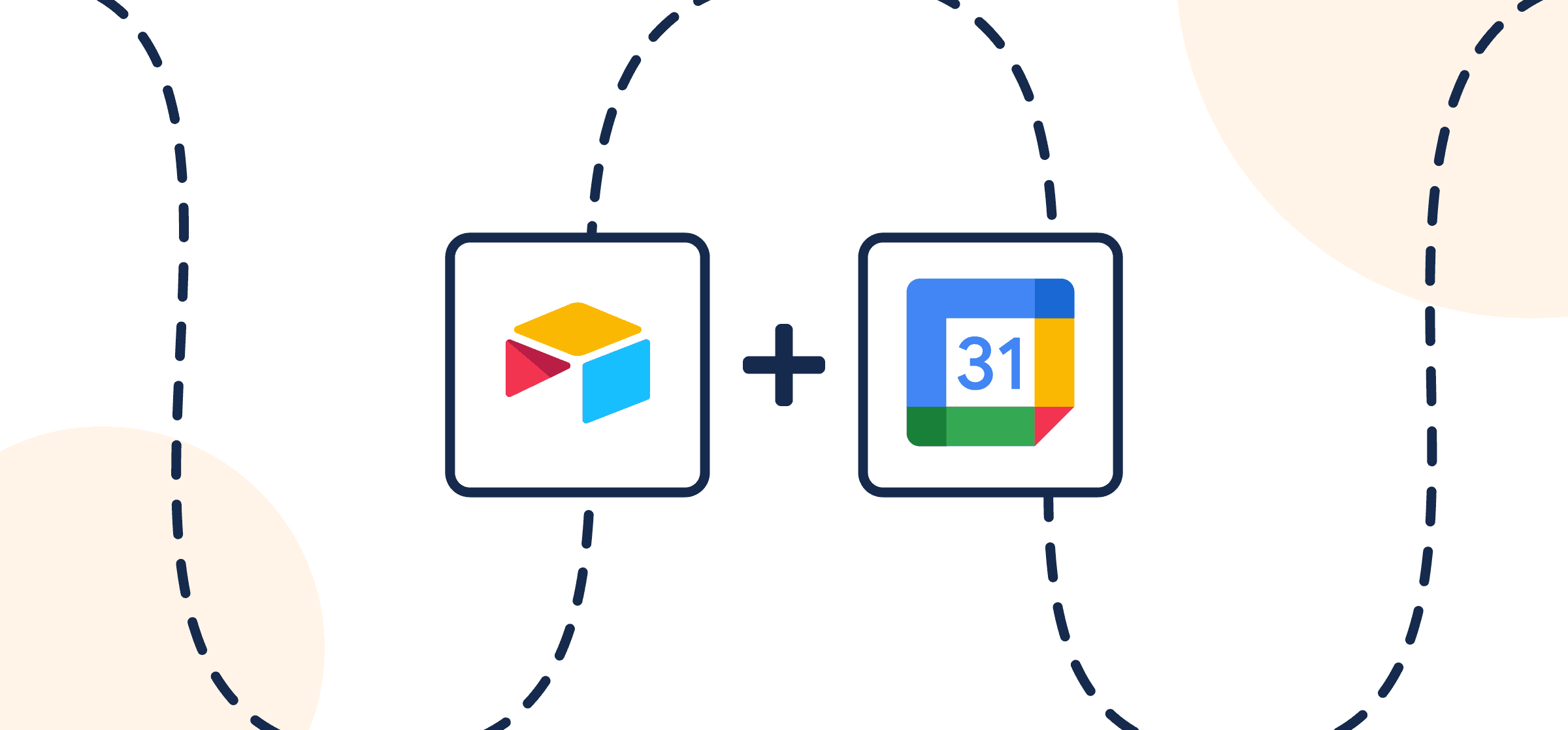 Featured image illustrating a step-by-step guide on syncing Airtable to Google Calendar using Unito, depicted by the connected logos through circles and dotted lines.