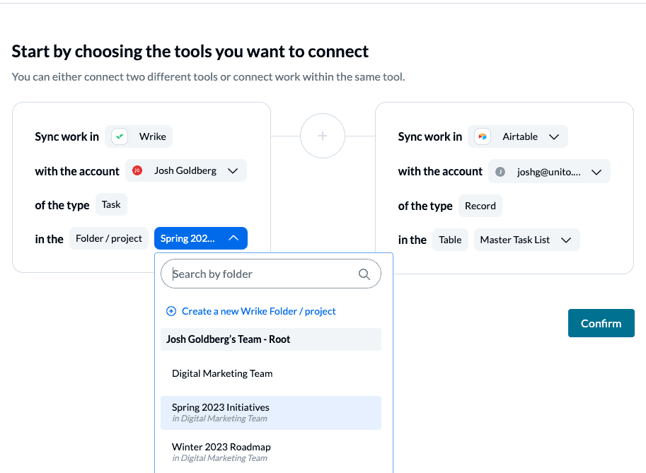 Connecting Airtable and Wrike to Unito