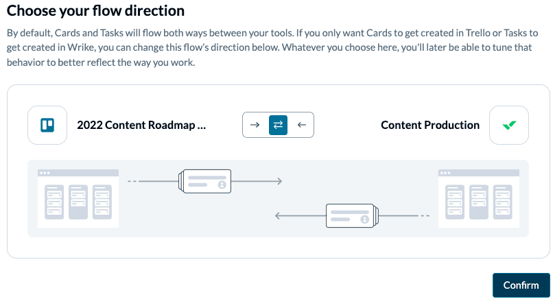 Set a flow direction between Trello and Wrike
