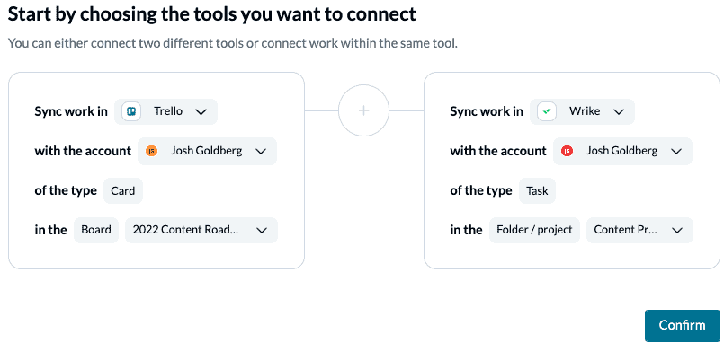 Unito flow Trello Wrike 2-way sync tool connection