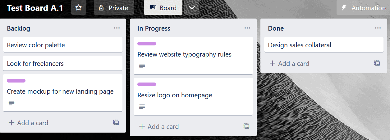 A screenshot of a Trello board.