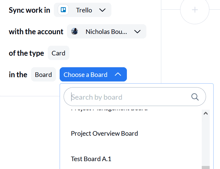 A screenshot of connecting tools in Unito, a method to link Trello cards.