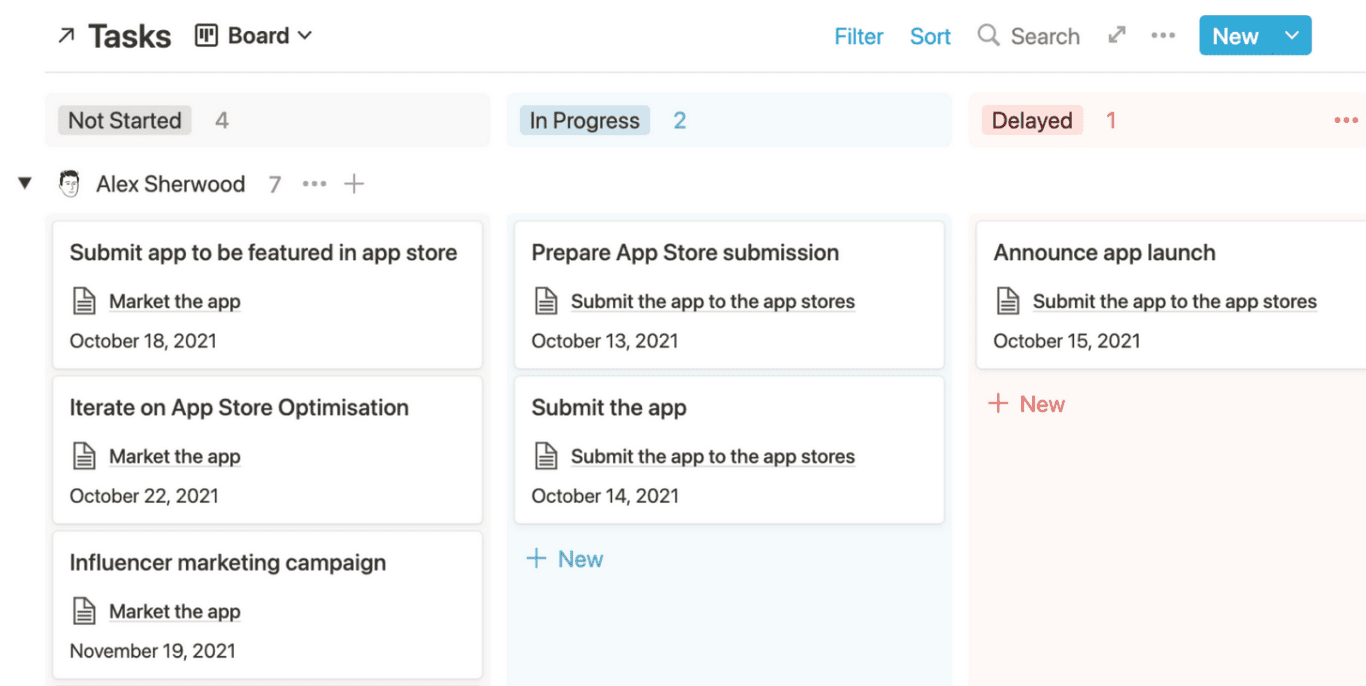 A screenshot of Notion, a project management app.
