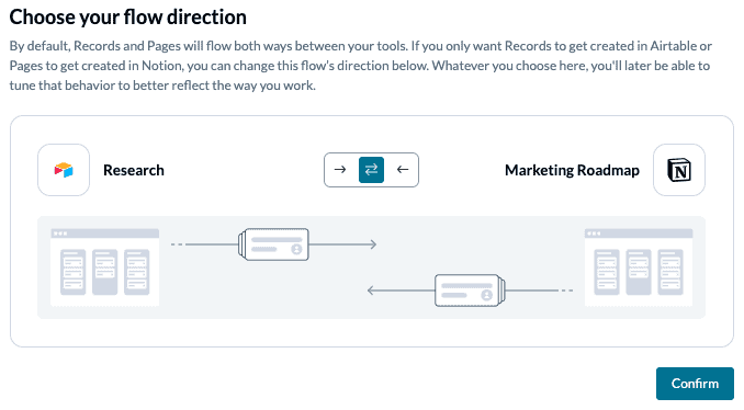 Set flow direction between Airtable and Notion