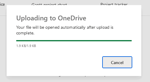 A screenshot of Excel's upload dialog.