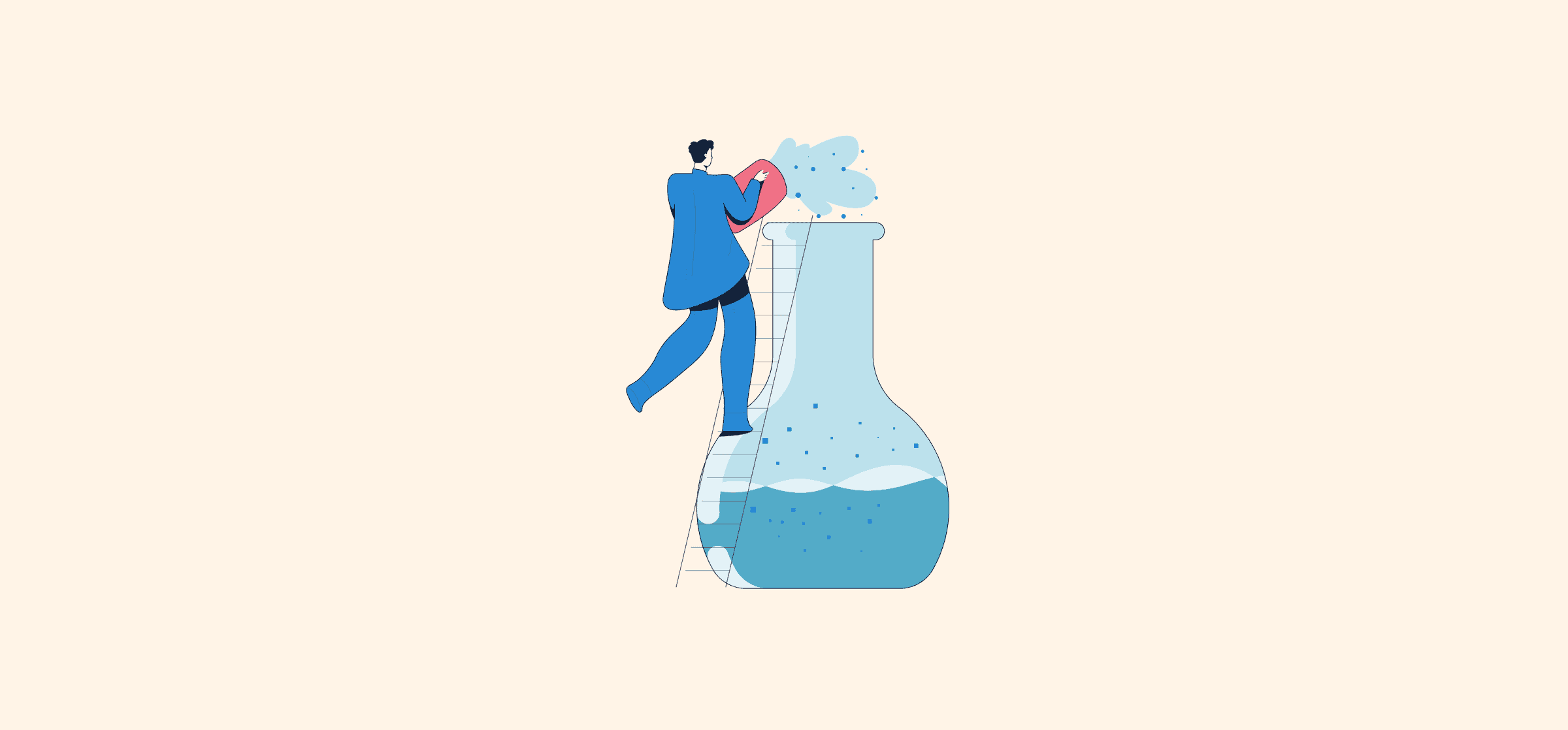 An illustration of a person pouring liquid into a giant flask, representing Google Sheets formulas.